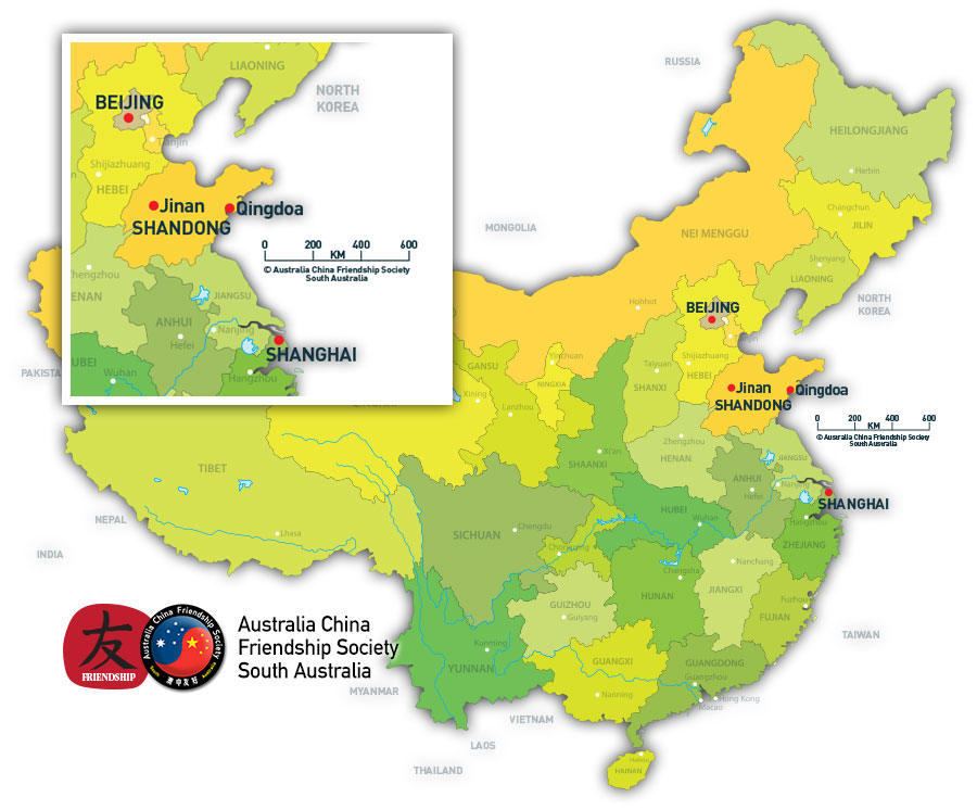 Shandong, China and South Australia sister state province map