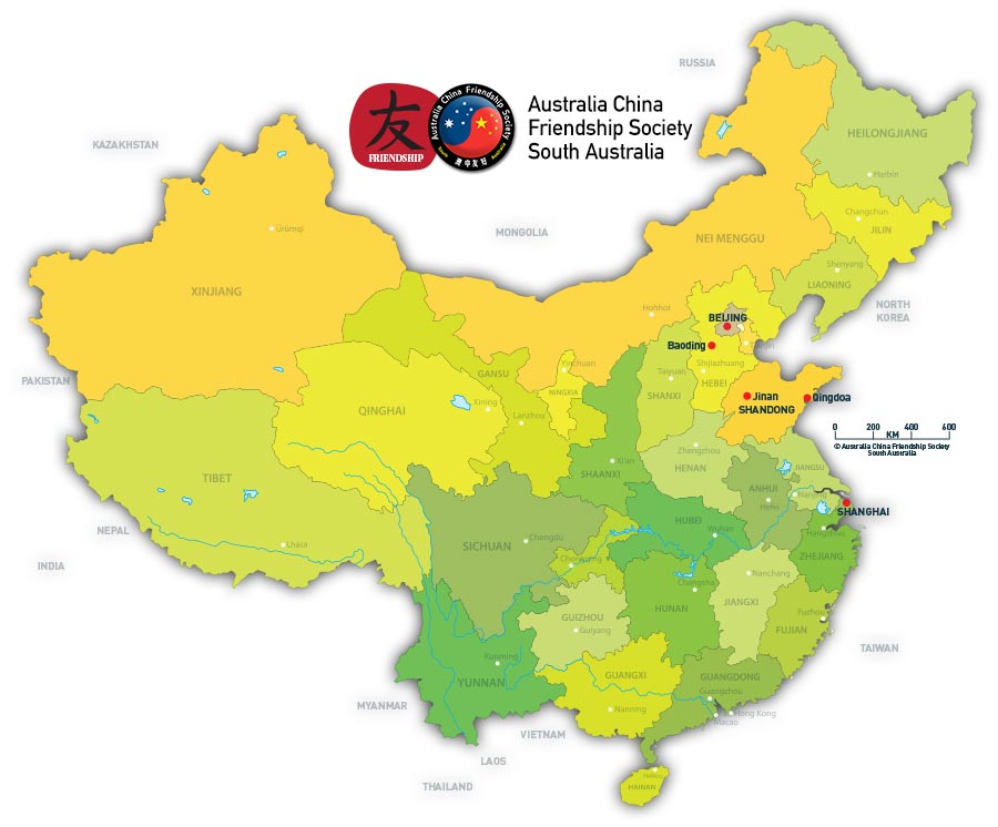 China Environmental Tour Map - ©Australia China Friendship Society South Australia